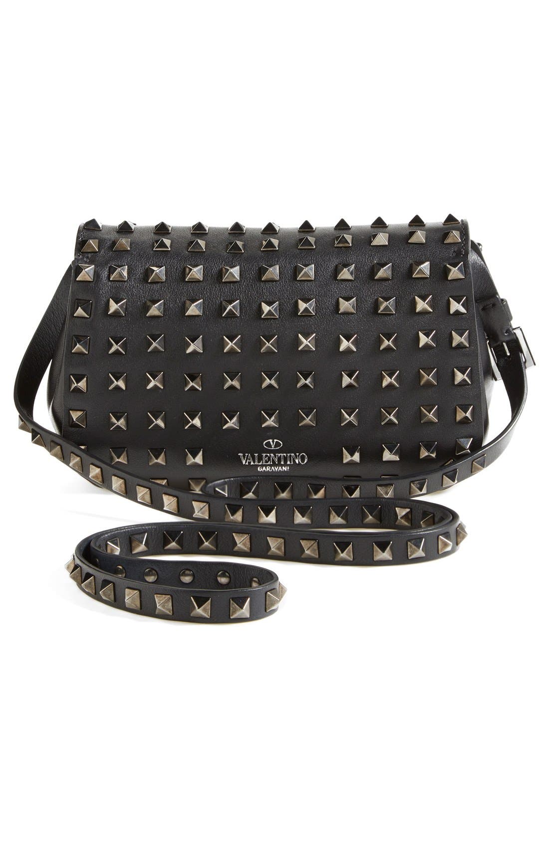 'Noir Rockstud - All Over' Leather Crossbody Bag, Alternate, color, NOIR