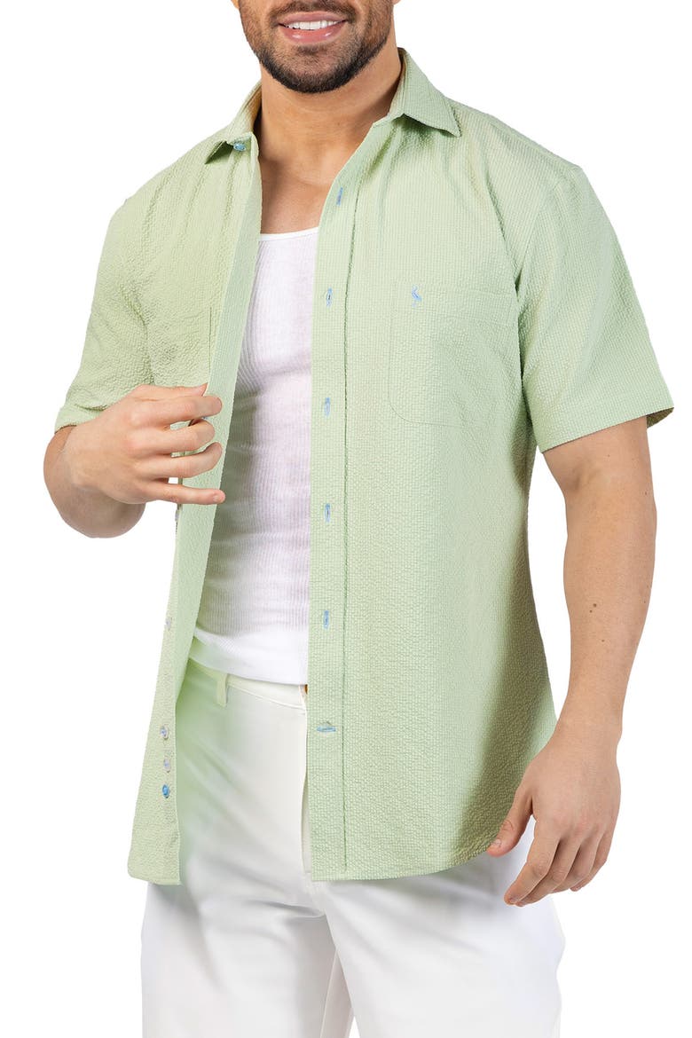 Seersucker Short Sleeve Button-Up Shirt, Alternate, color, SAGE