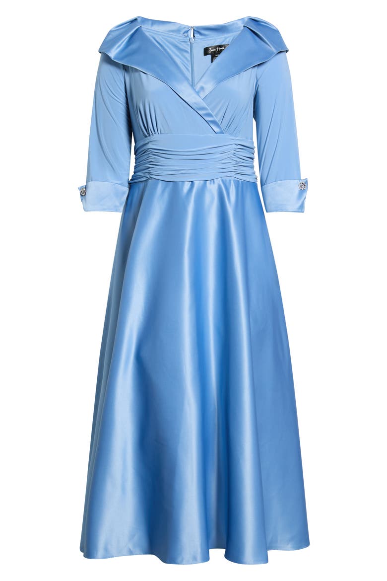 Portrait Collar Mixed Media Gown, Alternate, color, LAKE