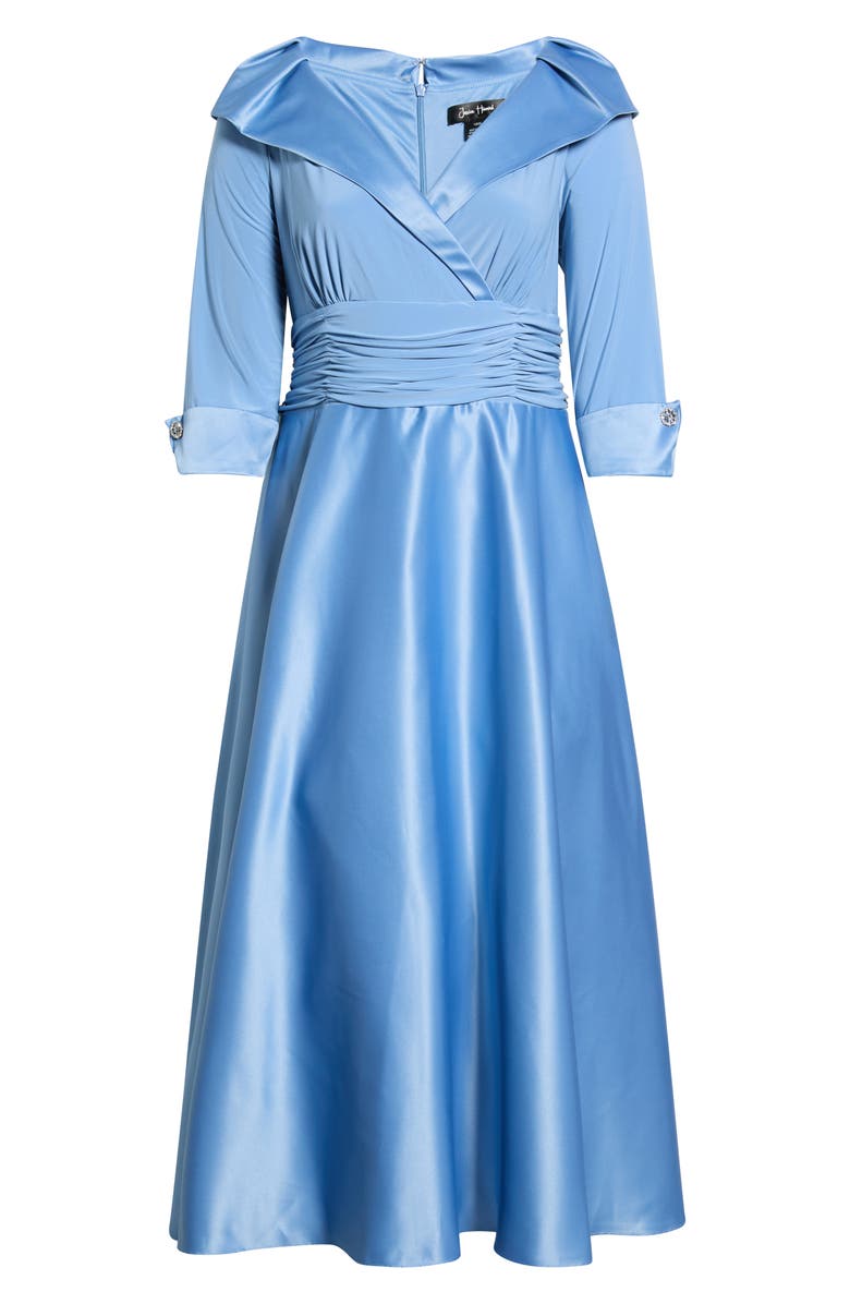 Jessica Howard Portrait Collar Mixed Media Gown, Main, color, Lake