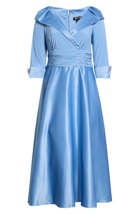 Portrait Collar Mixed Media Gown (Plus)