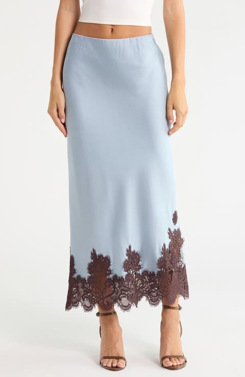 Lace Detail Matte Satin Maxi Skirt