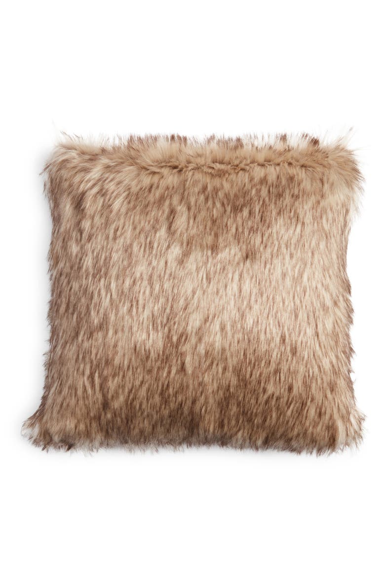 Serene Faux Fur Accent Pillow, Main, color, BROWN FOX