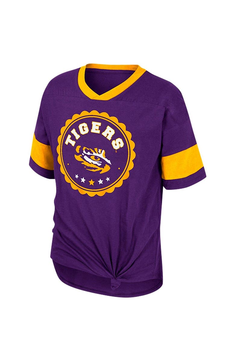 COLOSSEUM Girls Youth Colosseum Purple LSU Tigers Tomika Tie-Front V-Neck T-Shirt, Alternate, color,