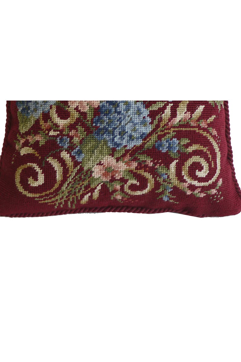 Hydrangea Bouquet Number 1 Needlepoint Accent Pillow, Alternate, color, Red