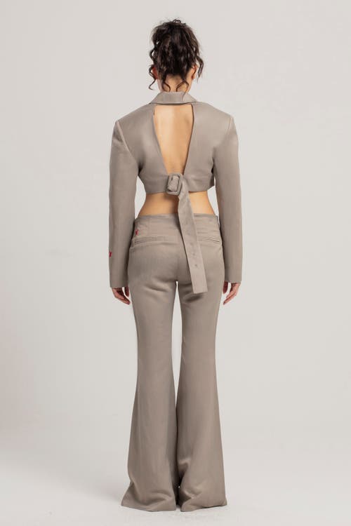 Pcfg Neutrals Linen Blend Crop Shiny Woven Jacket In Sand