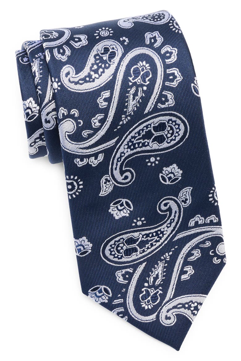Paisley Jacquard Silk Tie, Main, color, NAVY