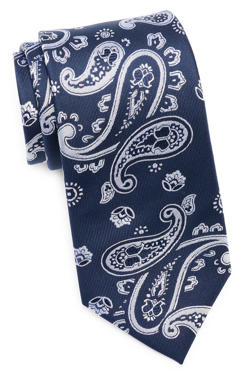Duchamp Paisley Jacquard Silk Tie, Main, color, Navy