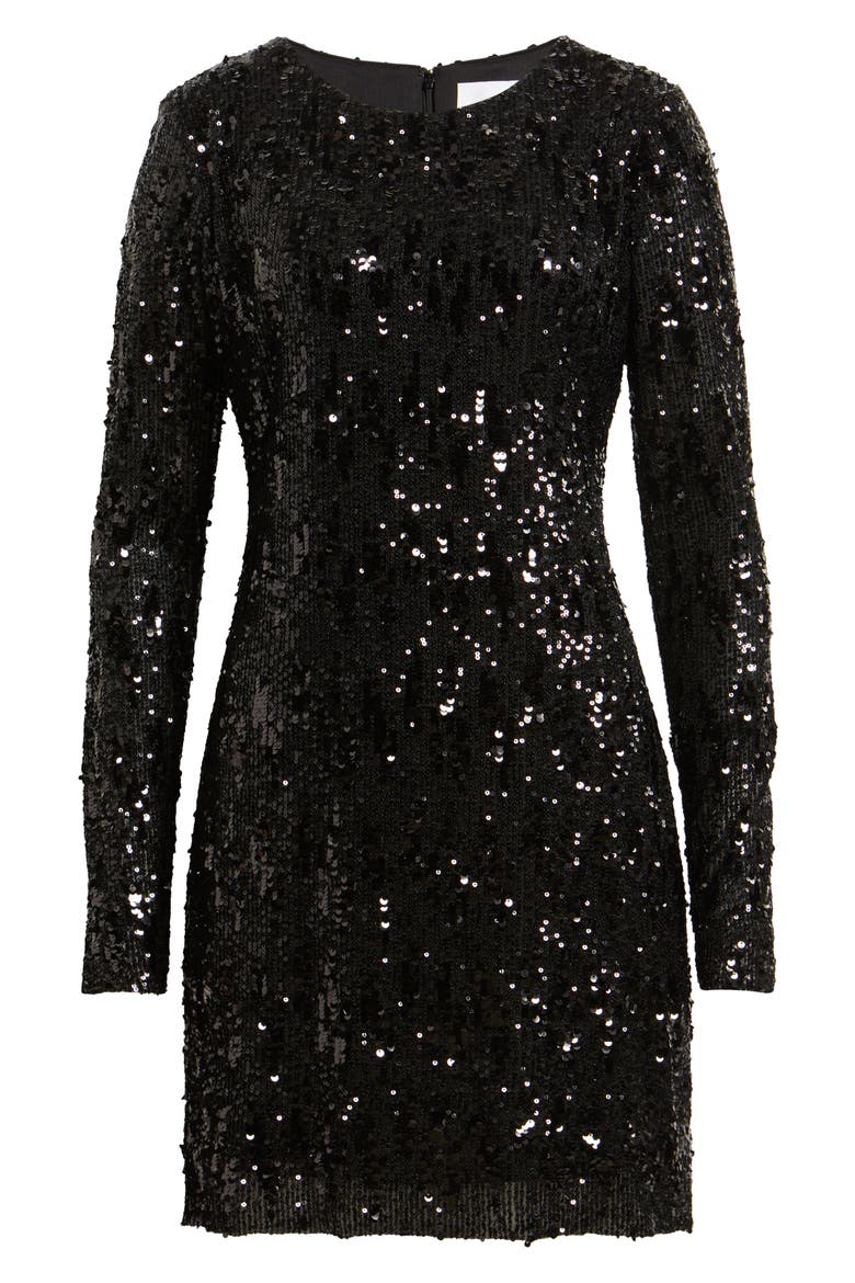 Sequin Long Sleeve Shift Minidress, Alternate, color, BLACK