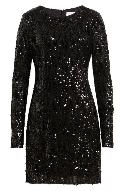 Sam Edelman Sequin Long Sleeve Shift Minidress In Black