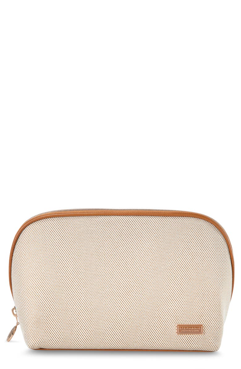 Stephanie Johnson Tropea Ivory Lola Makeup Bag, Main, color, Ivory