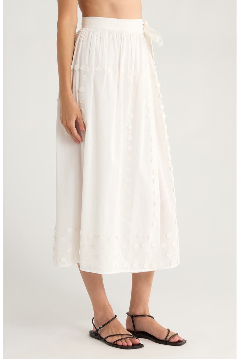 Kyla Floral Appliqué Cotton Cover-Up Wrap Skirt, Alternate, color, PRISTINE