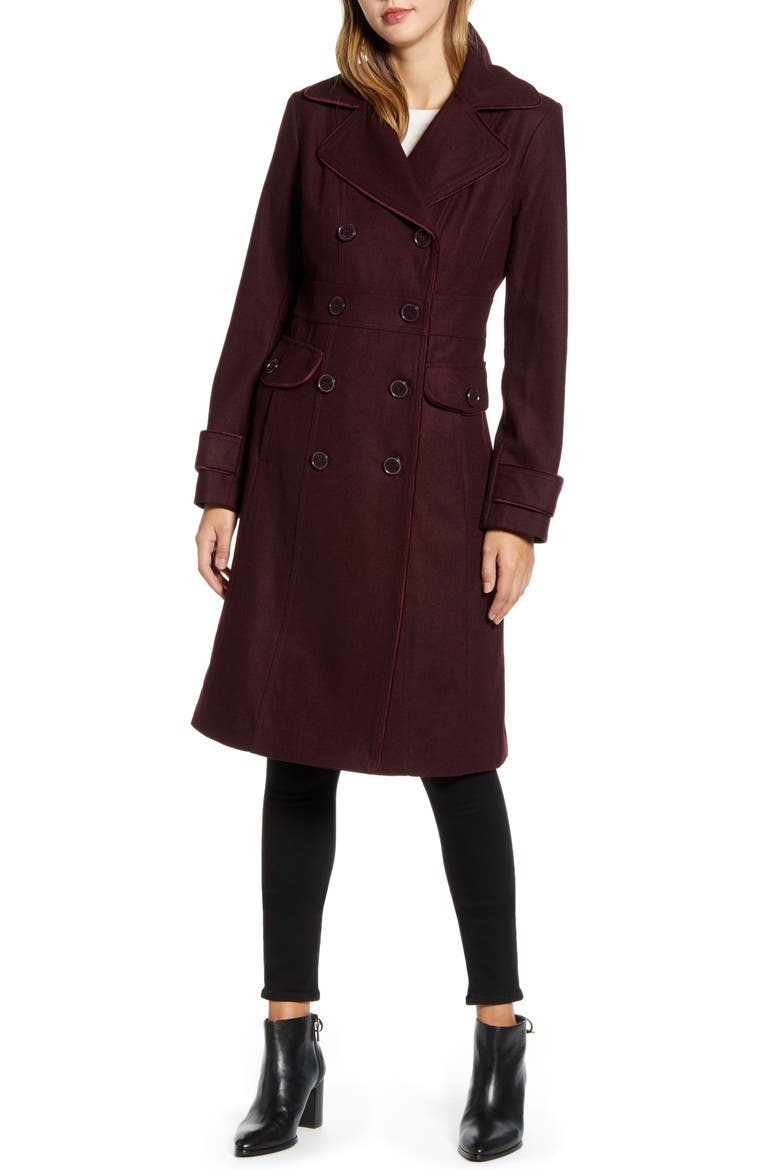 Wool Blend Military Coat, Alternate, color, RUM RAISIN