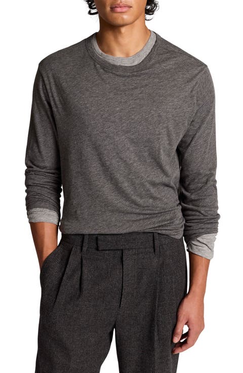 Fine Slub Layered Look Long Sleeve Pima Cotton T-Shirt