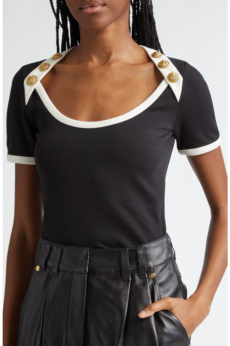 Button Detail T-Shirt, Alternate, color, BLACK/ CREAM