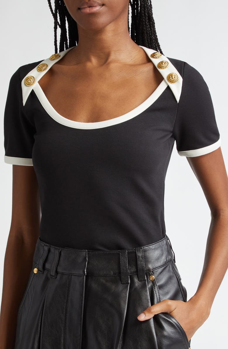 Balmain Button Detail T-Shirt, Alternate, color,