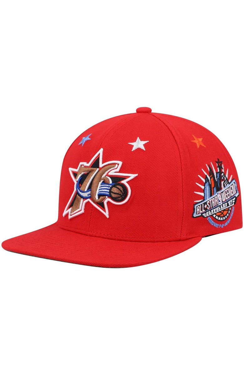 Mitchell & Ness Men's Mitchell & Ness Red Philadelphia 76ers Hardwood Classics 1997 NBA All-Star Weekend Top Star Snapback Hat, Main, color, 