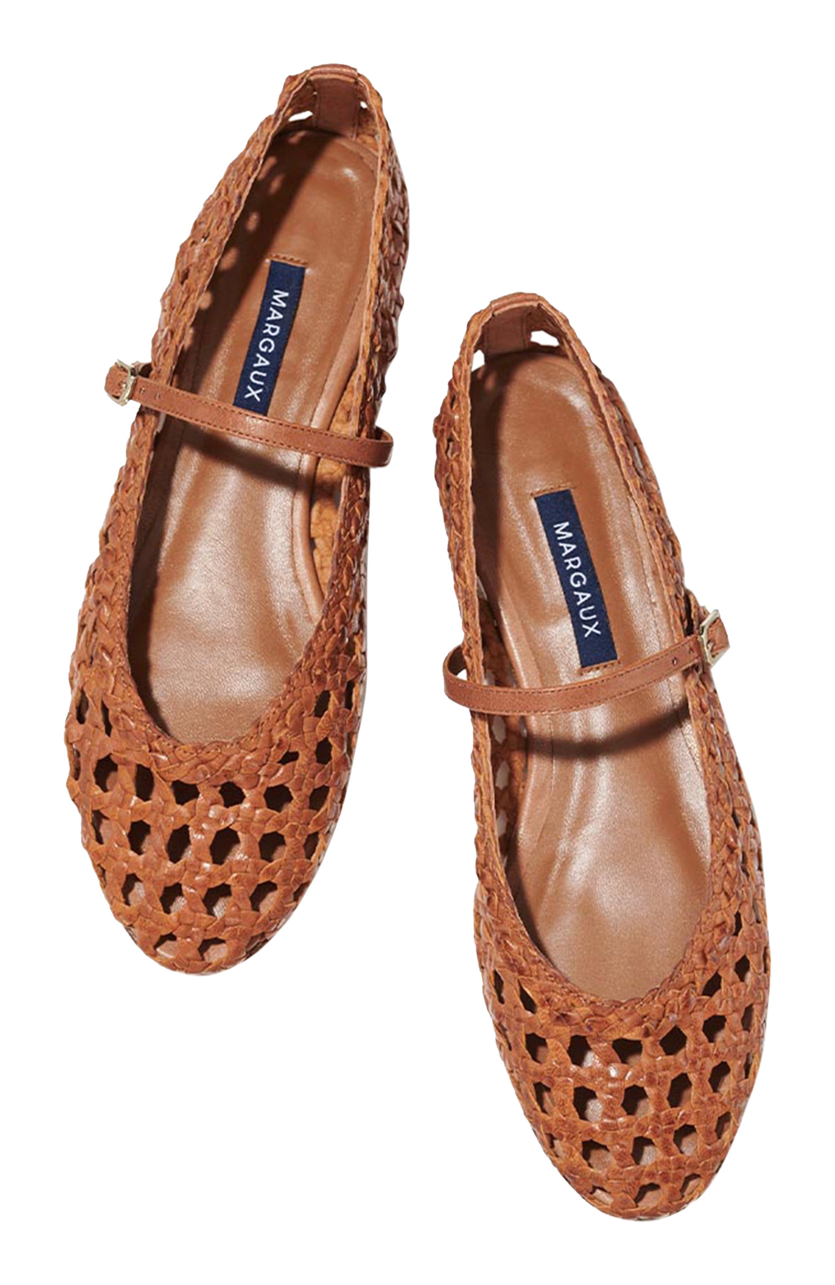 MARGAUX The Woven Demi Jane Flat, Alternate, color, Saddle Leather