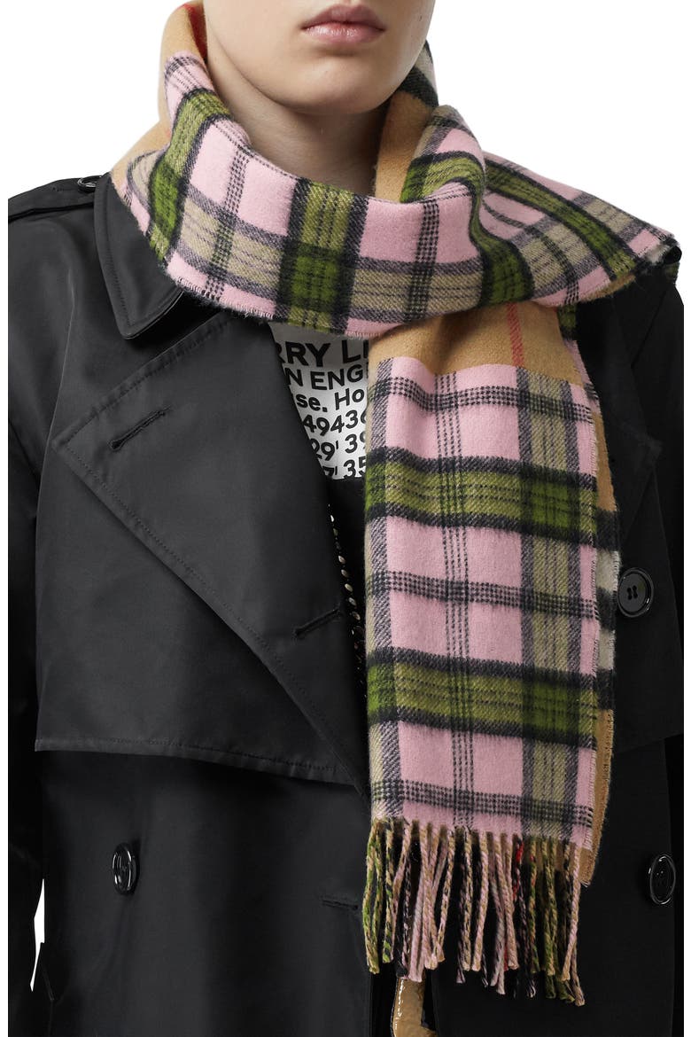 Found Check & Giant Check Cashmere & Merino Wool Scarf, Alternate, color, CANDY PINK