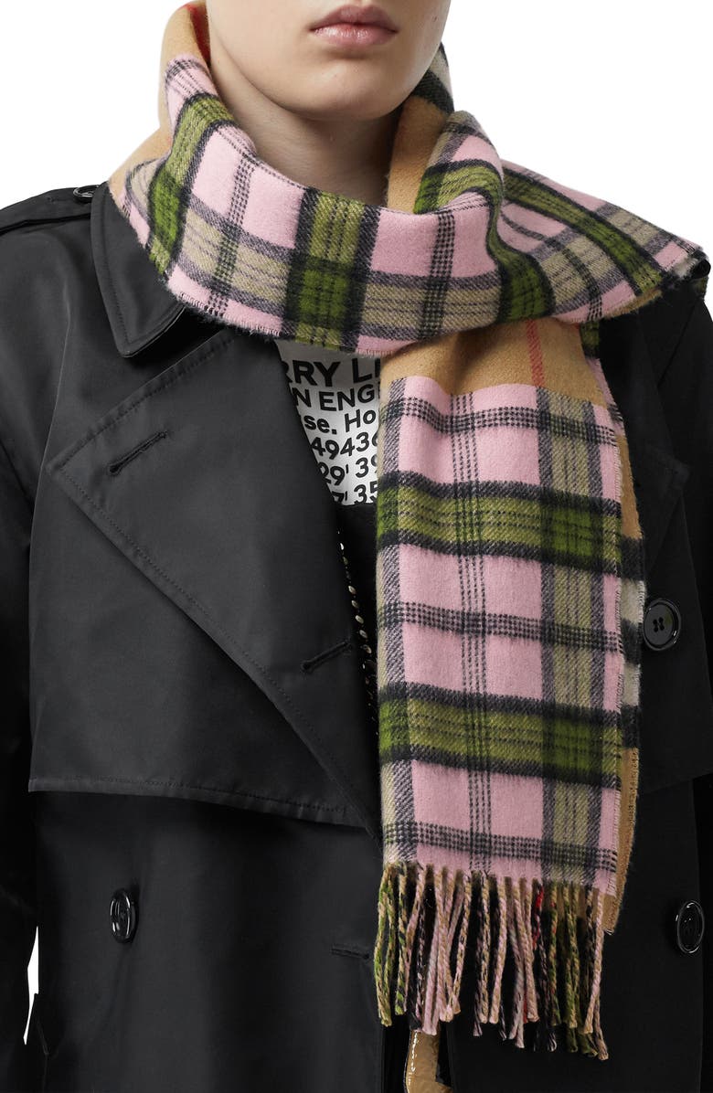 Burberry Found Check & Giant Check Cashmere & Merino Wool Scarf, Alternate, color,