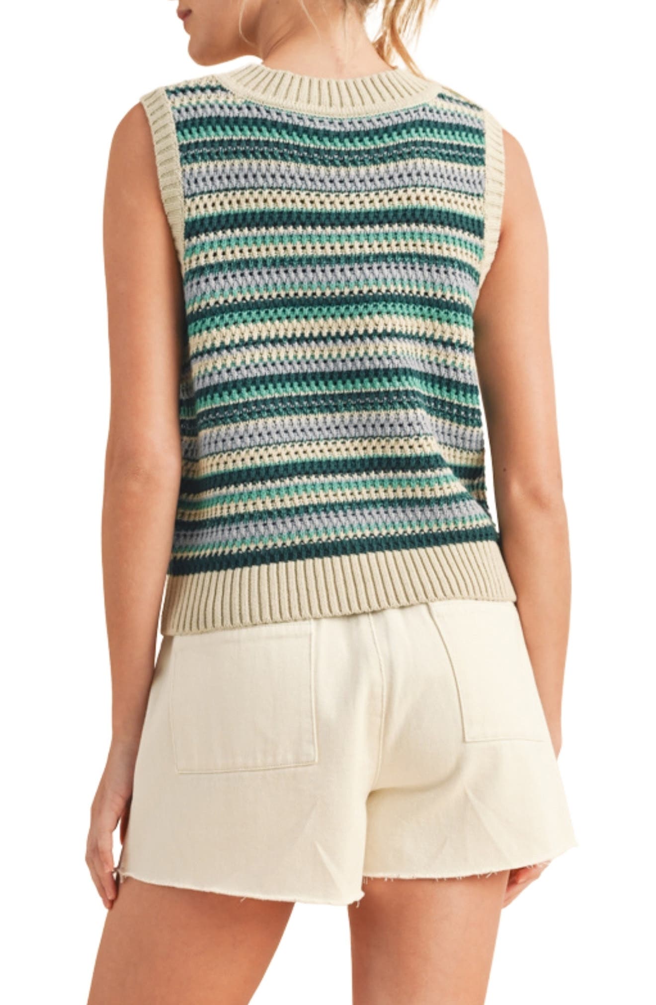 Stripe Open Knit V-Neck Sweater Vest - image 2