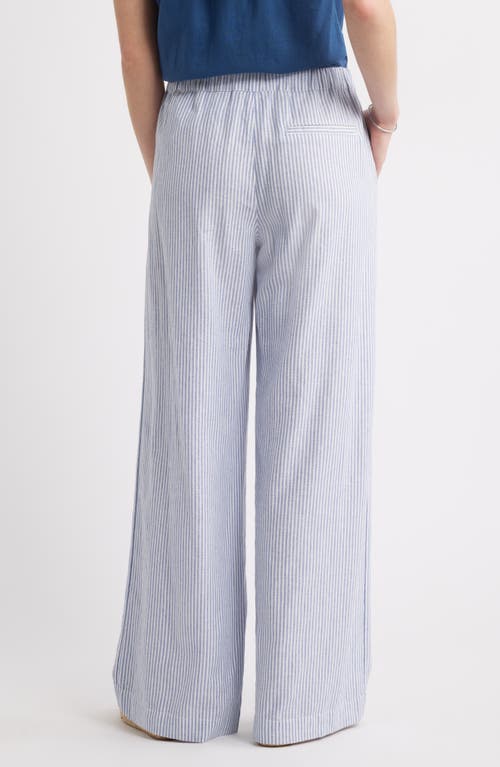 Caslon ® Stripe Wide Leg Linen Blend Pants In White