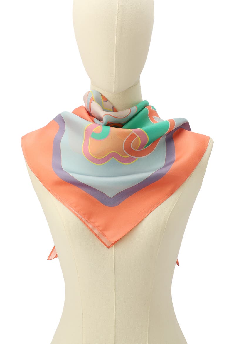 Script Print Square Silk Scarf, Alternate, color, CORAL GLOW