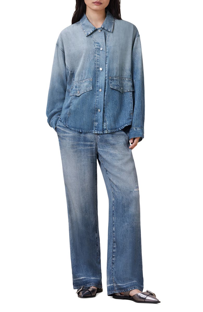 AllSaints Hettie High-Low Denim Shacket, Alternate, color, Illusion Indigo