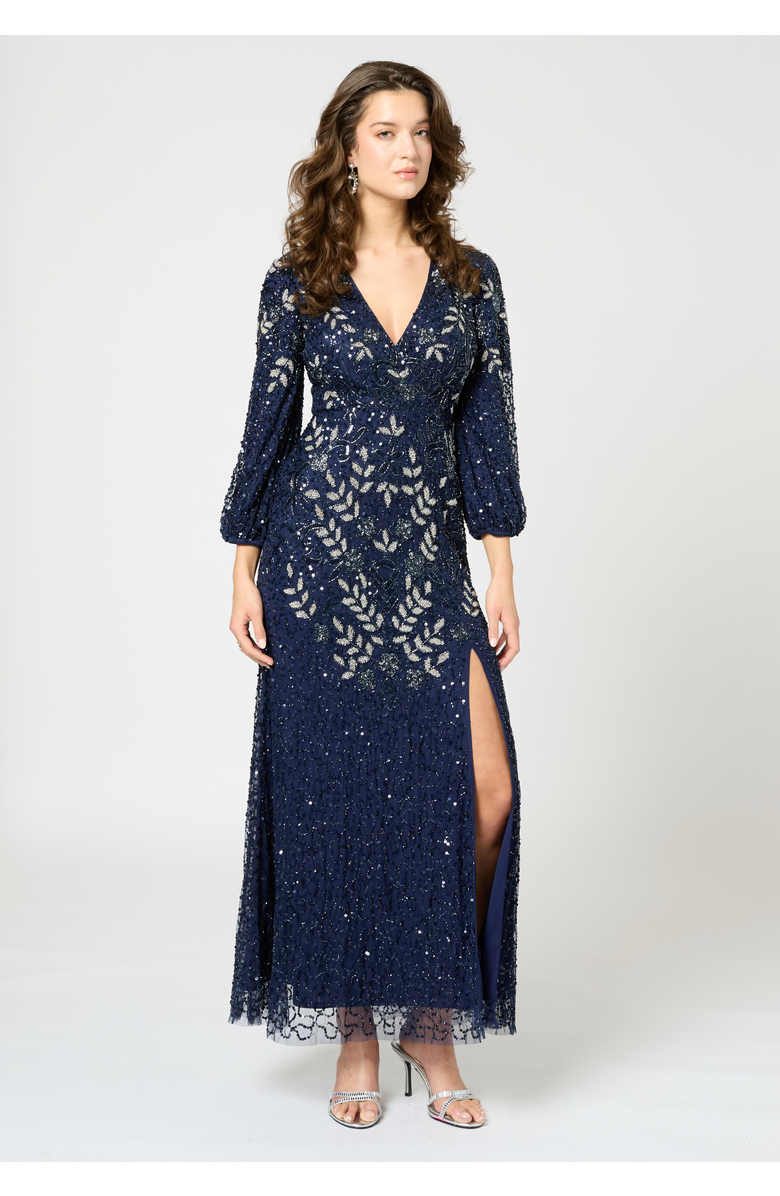 BEAUUT Embellished Sequin Beaded Maxi Dress With Sleeves, Main, color, Mid Night Blue