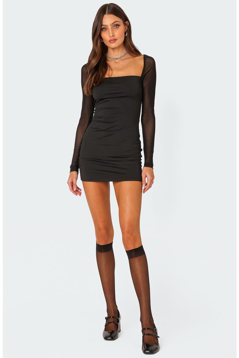 Maia Sheer Long Sleeve Minidress, Alternate, color, BLACK