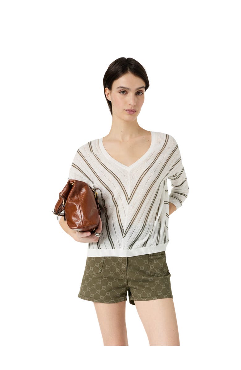 GERARD DAREL Lerya Linen Blend Chevron Knit Sweater, Main, color, Kaki Green