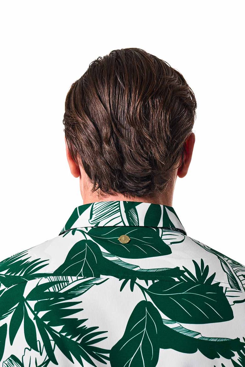 Men's Safari Camp Camp Shirt, UPF 50+ Sun Protection, Alternate, color, Eden Green Palm Paradise
