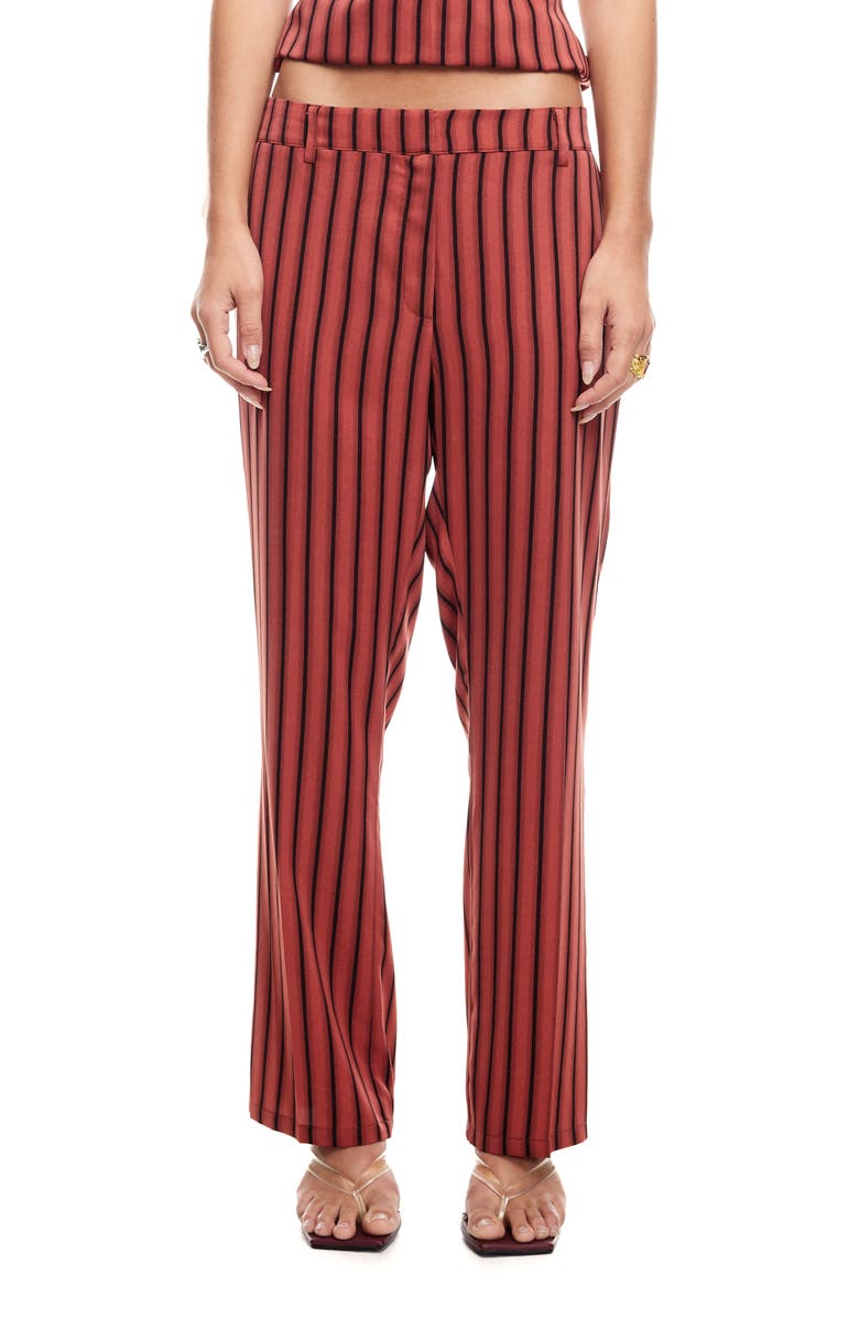 LIONESS Bessette Stripe Low Rise Pants, Main, color, Crimson Pinstripe
