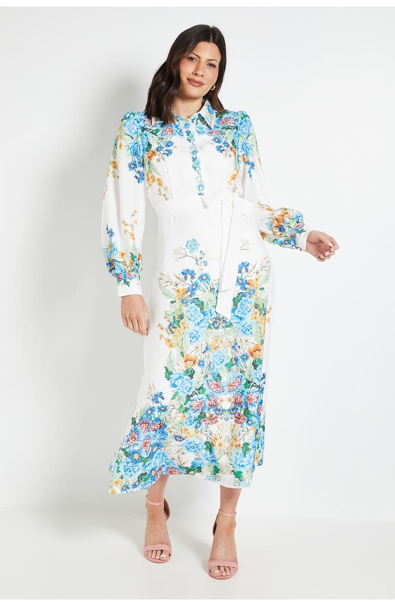 Wallis Floral Western Belted Midi Shirt Dress, Main, color, Ivory