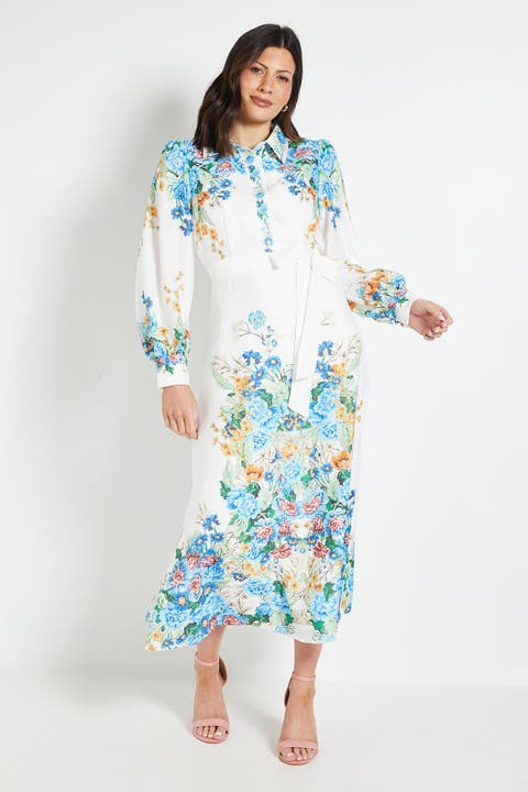 Floral Western Belted Midi Shirt Dress