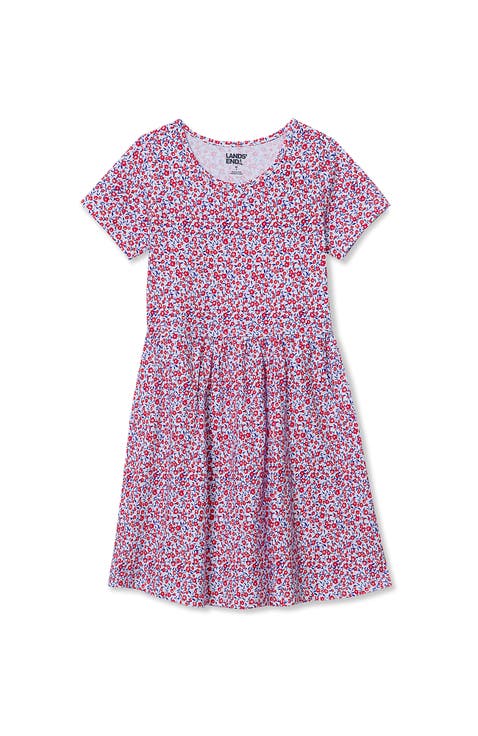 Girls Short Sleeve Gathered Waist Jersey Dress