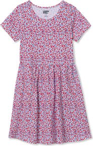 Lands' End Girls Short Sleeve Gathered Waist Jersey Dress