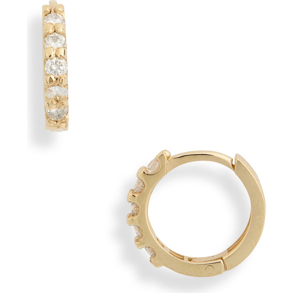 Shop Anzie Mini Classique Diamond Pavé Huggie Hoop Earrings In 0.3 Ctw Yellow Gold/diamond