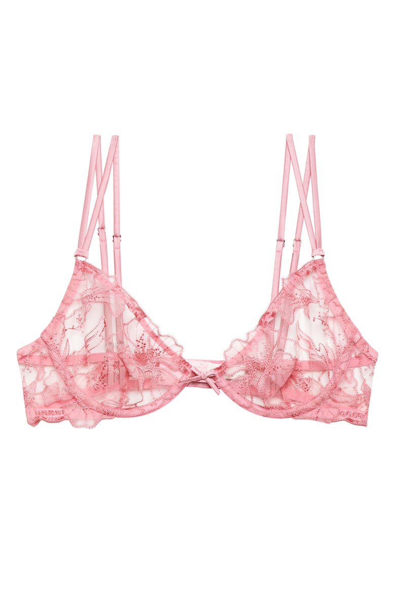 Fleur Du Mal Harper Embroidered Underwire Demi Bra, Alternate, color, Pink Cadillac