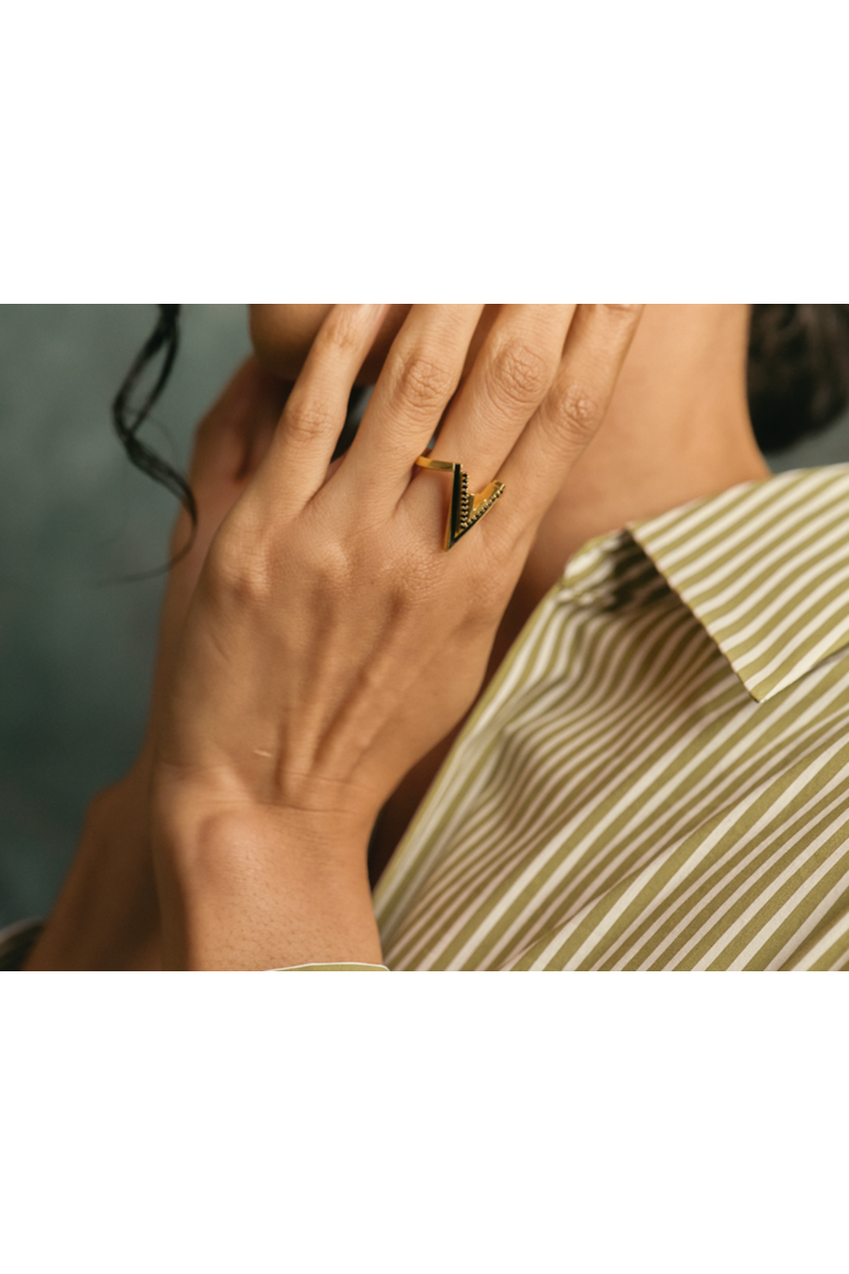 Valor V Bold Onyx 18K Gold Vermeil Ring, Alternate, color, Gold