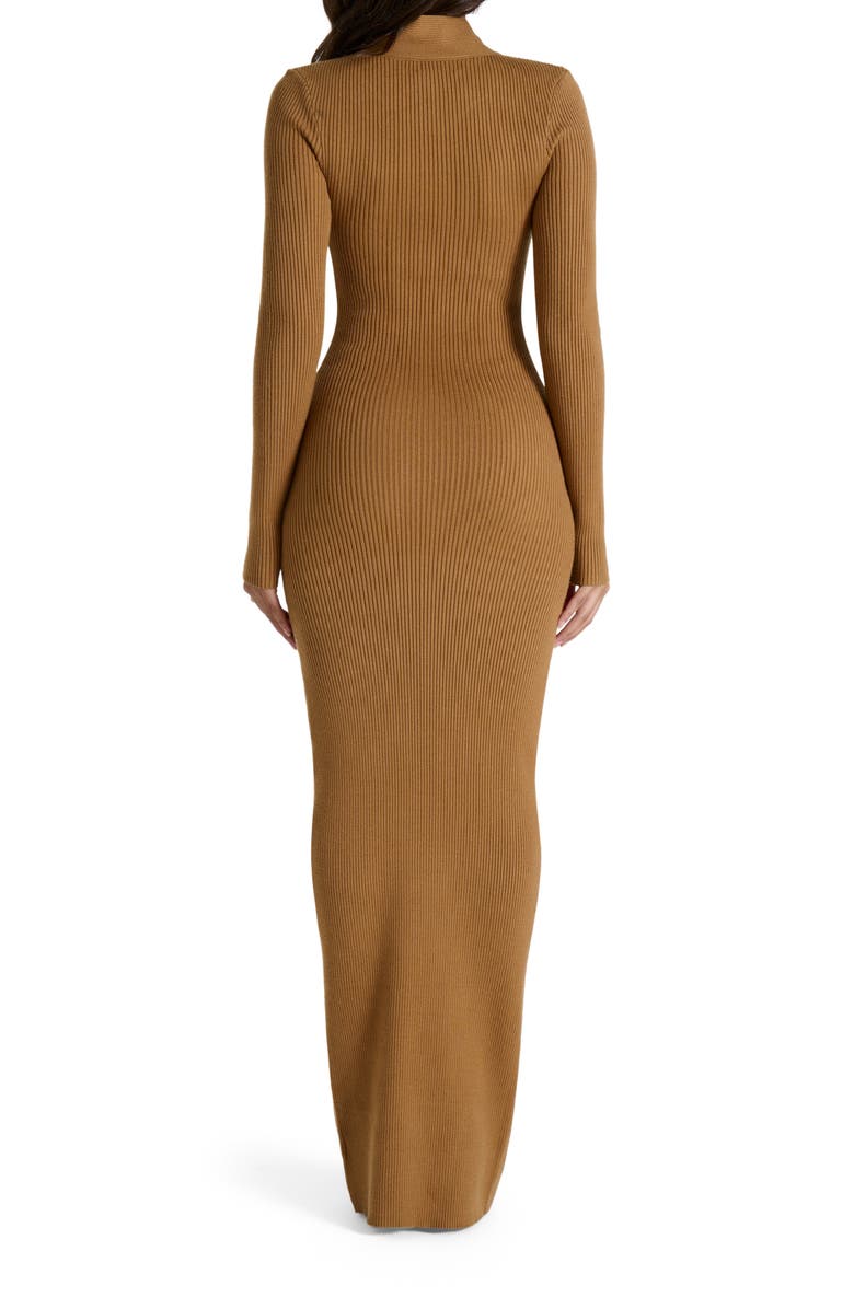 Naked Wardrobe Rib Long Sleeve Body-Con Sweater Dress, Alternate, color, Camel