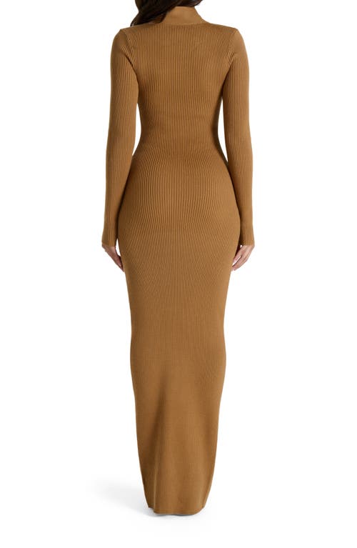 Naked Wardrobe Rib Long Sleeve Body-con Sweater Dress In Brown