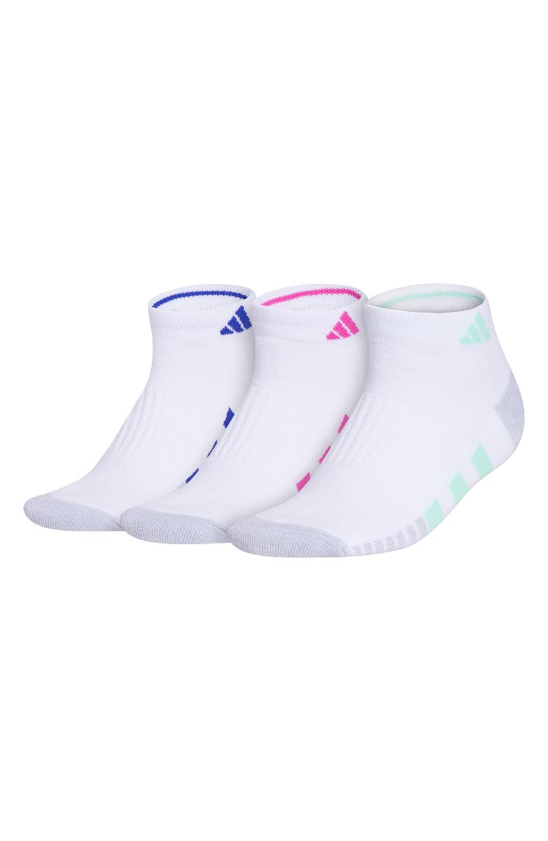 adidas 3-Pack Cushioned 3.0 Ankle Socks, Main, color, White/ Mint/ Fuchsia Pink
