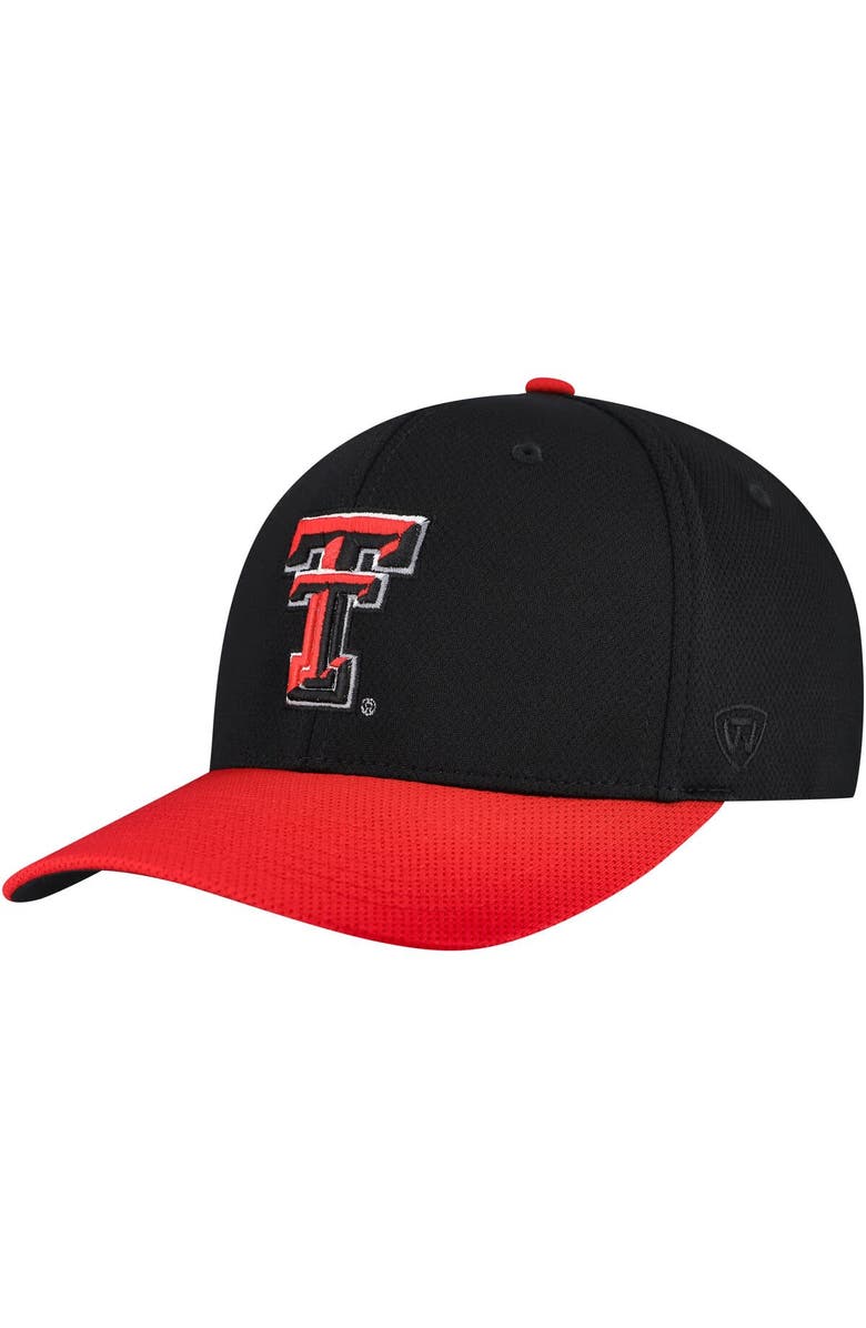 TOP OF THE WORLD Men's Top of the World Black/Red Texas Tech Red Raiders Reflex Two-Tone Flex Hat, Alternate, color, Black