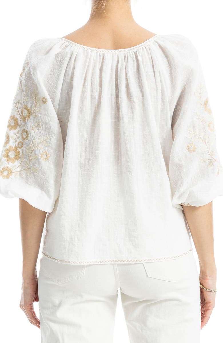 MAX STUDIO Embroidered Peasant Top, Alternate, color, White/Khakie Poppies Crest Emb