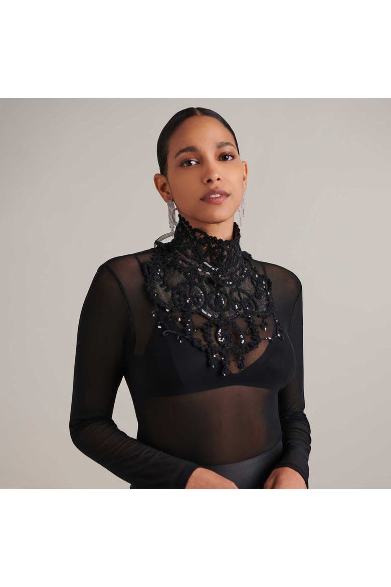 Embroidered Sequin Lace Collar, Alternate, color, Black