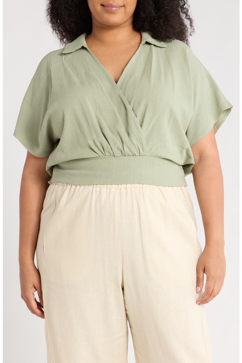 Collared Short Sleeve Crop Top, Main, color, OLIVE