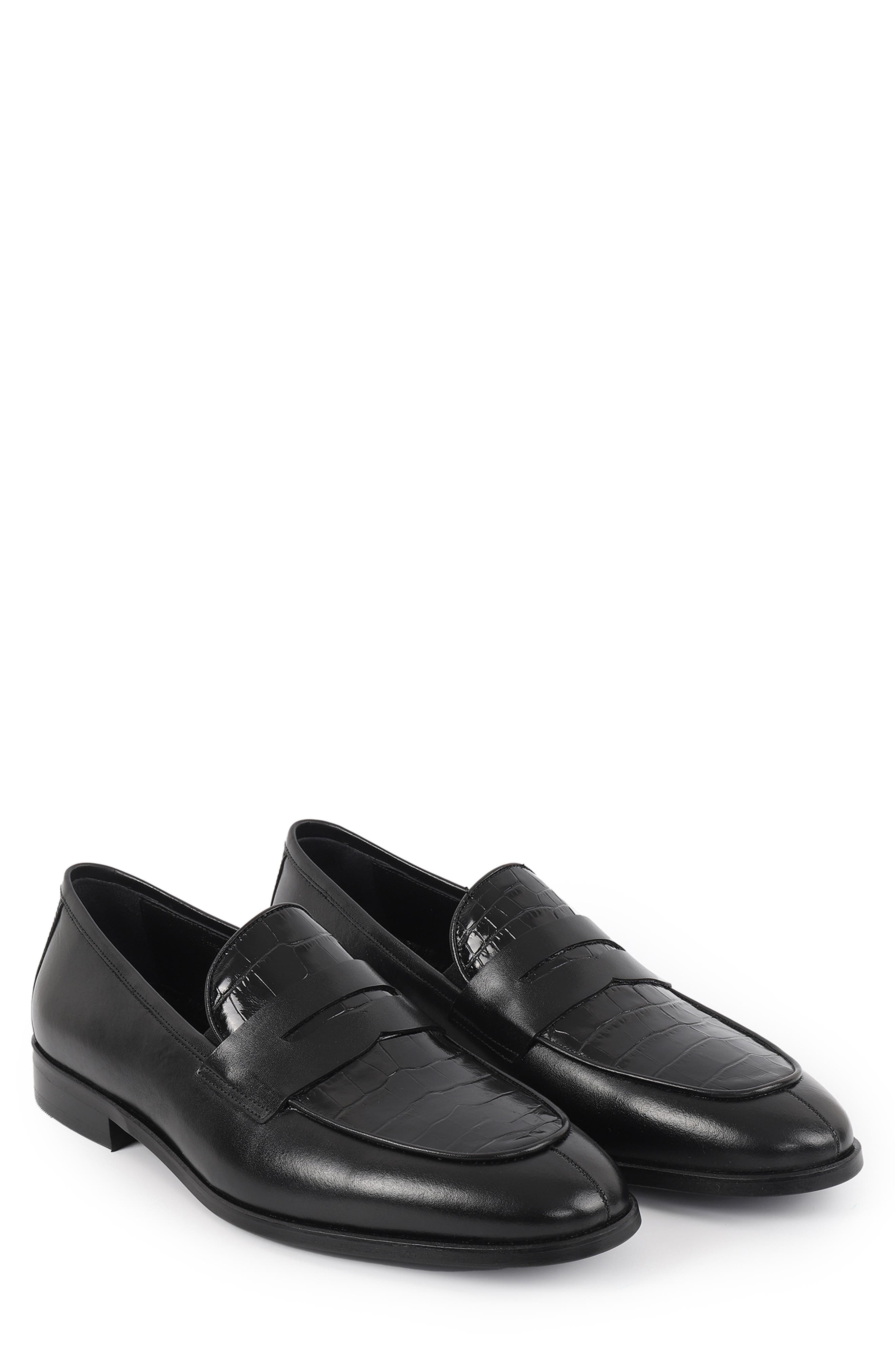 VELLAPAIS Manzoni Croc-Embossed Penny Loafer, Alternate, color, Black