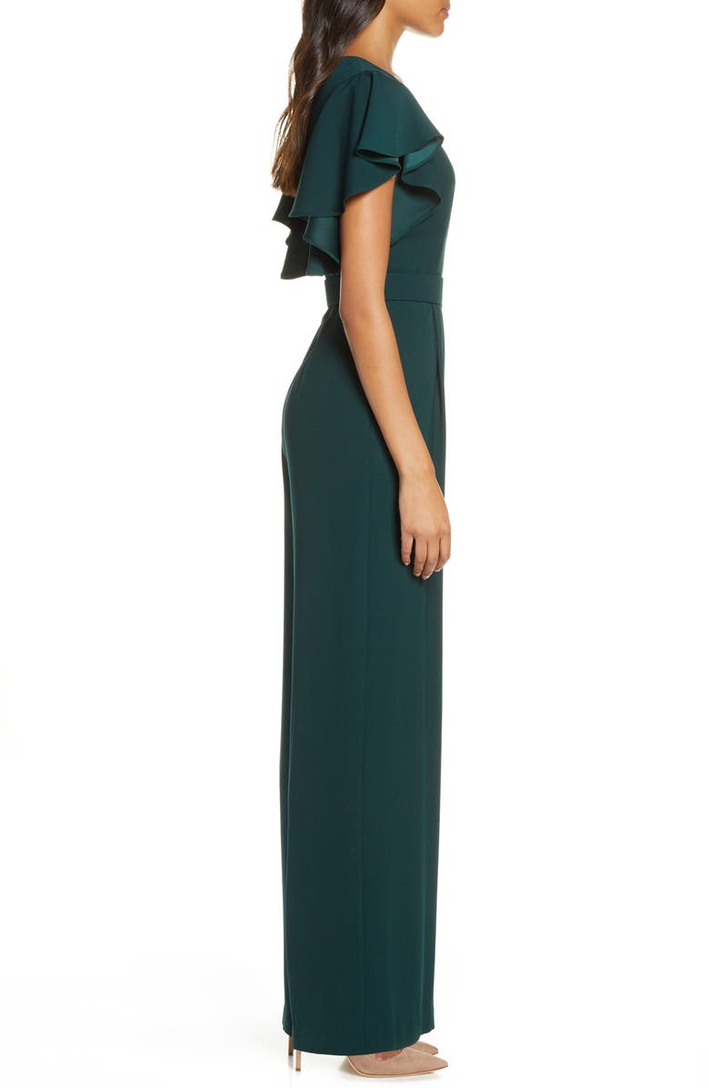 Eliza J Flutter Sleeve Belted Satin Jumpsuit, Alternate, color, 