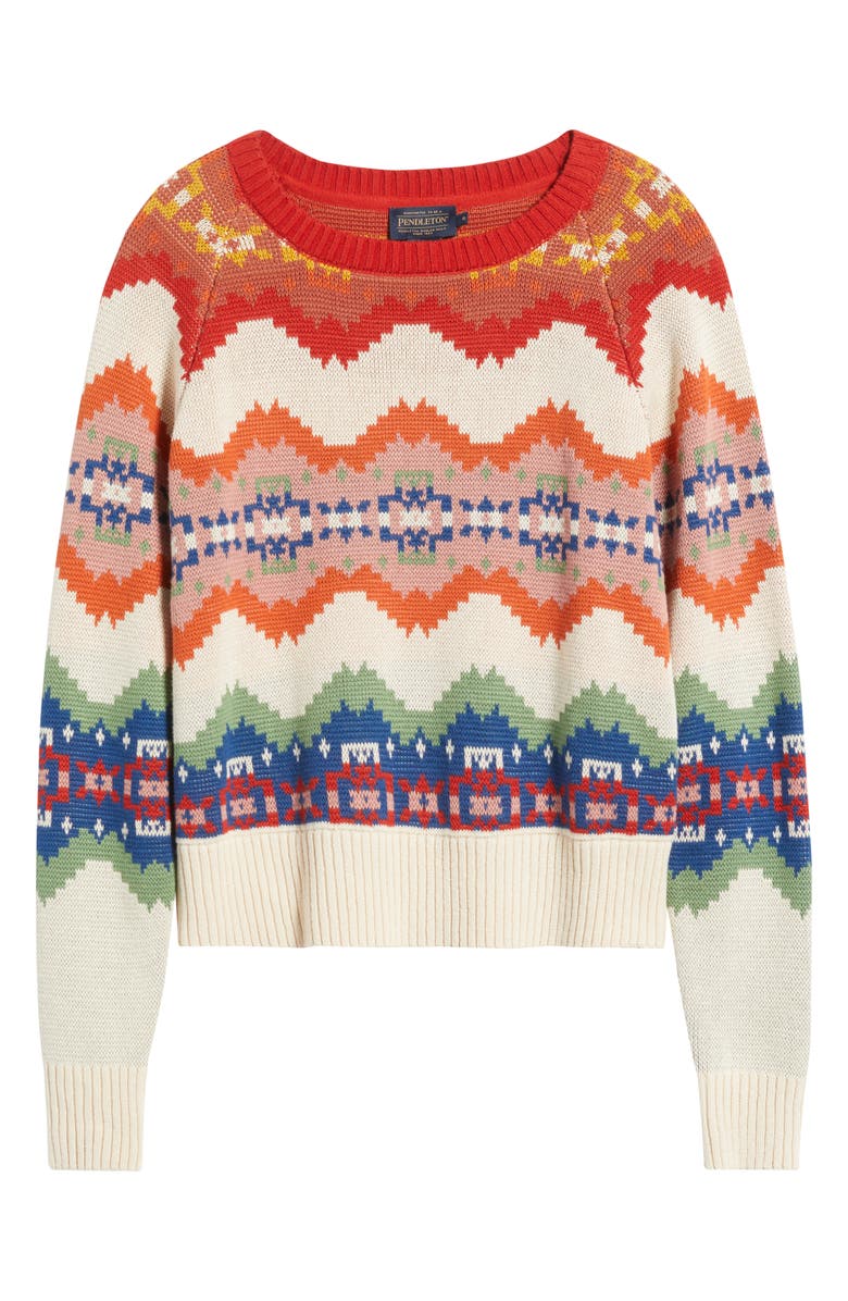 Pendleton Raglan Sleeve Cotton Sweater, Alternate, color, Ecru Harding Stripe